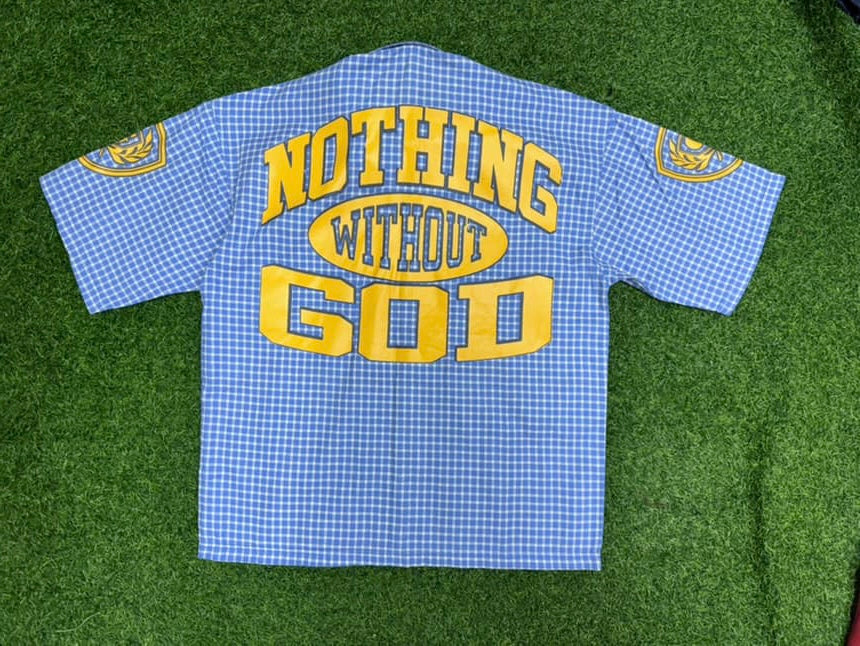NOTHING WITHOUT GOD – Blue & White Oversized Flannel (PRE-ORDER)