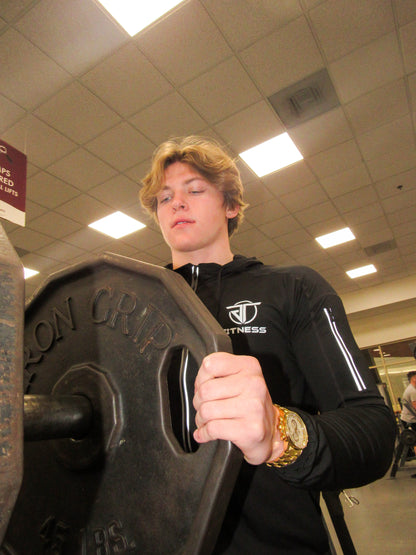 Black Fitness Zip Up Hoodie with Built-in Pocket and Shoulder Zipper